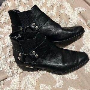 Black leather booties
